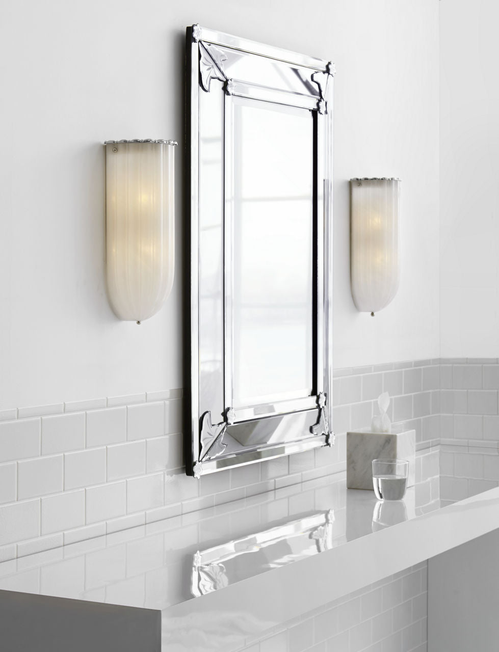 Rosehill Linear Wall Light | Polished Nickel | White Strie Glass