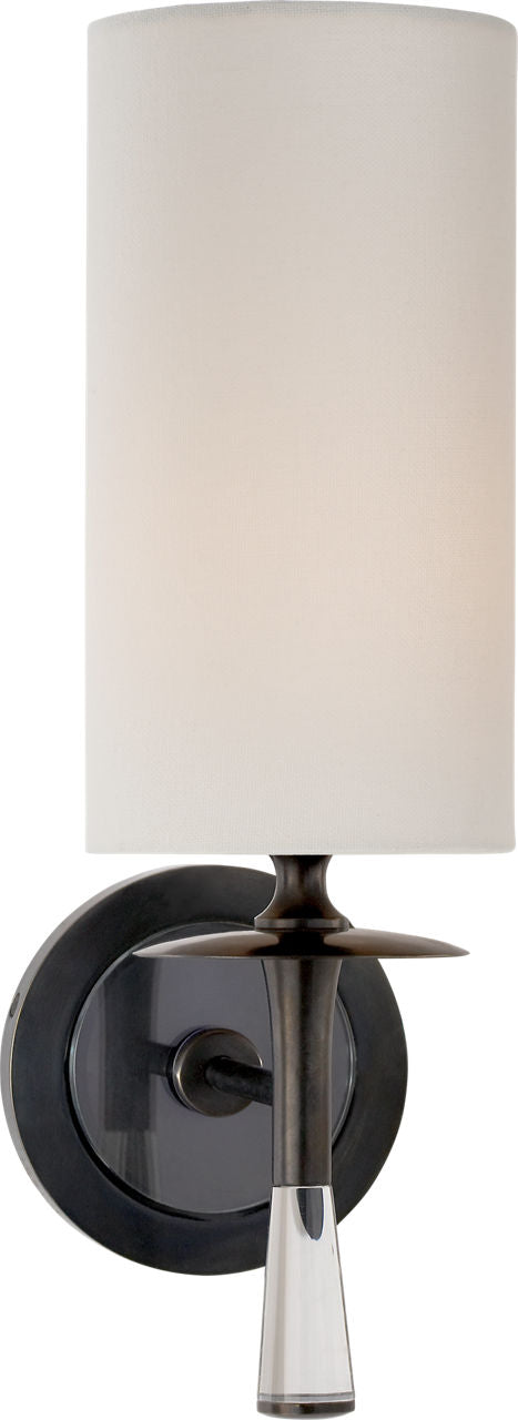 Drunmore Single Sconce | Bronze and Crystal | Linen Shade