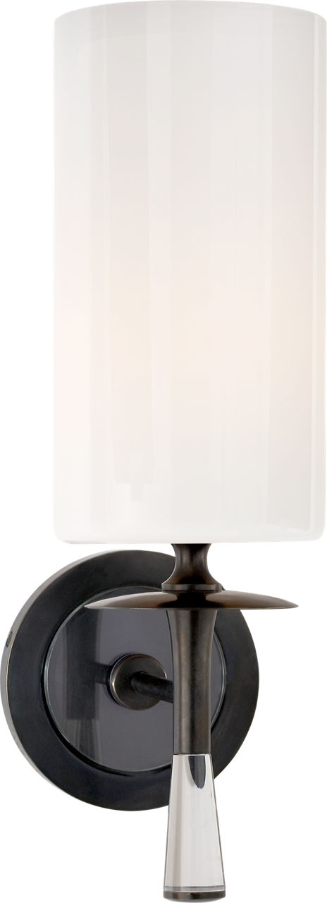 Drunmore Single Sconce | Bronze and Crystal | White Glass Shade