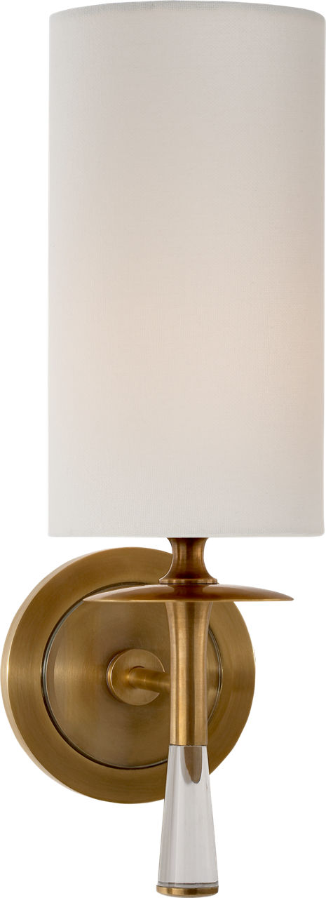 Drunmore Single Sconce | Hand-Rubbed Antique Brass and Crystal | Linen Shade
