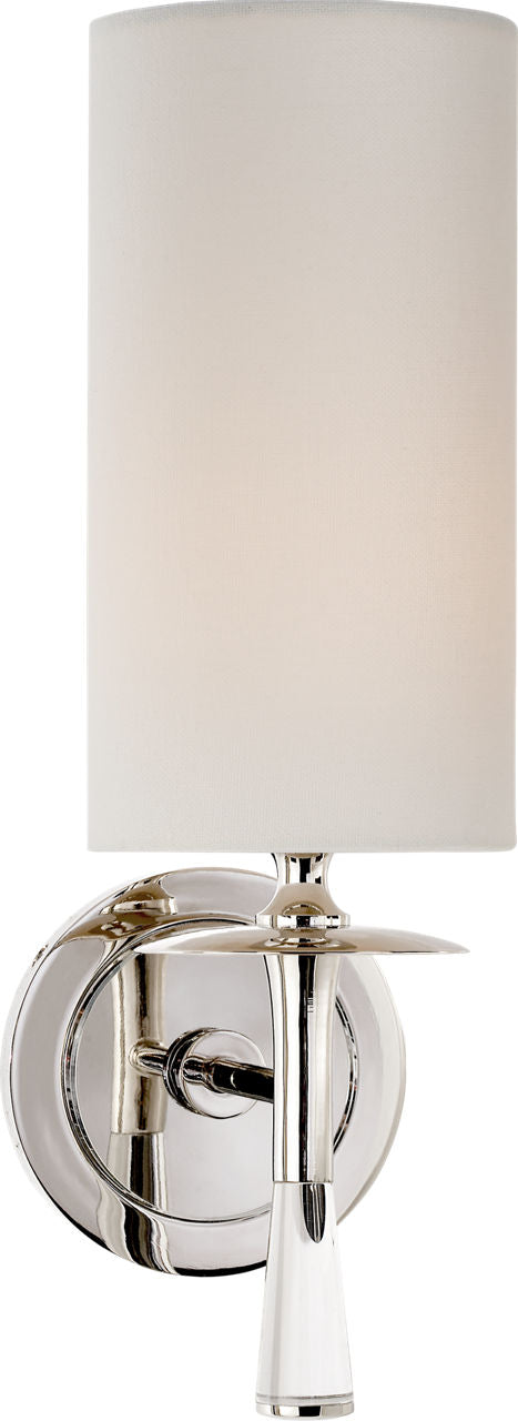 Drunmore Single Sconce | Polished Nickel and Crystal | Linen Shade