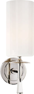 Drunmore Single Sconce | Polished Nickel and Crystal | White Glass Shade