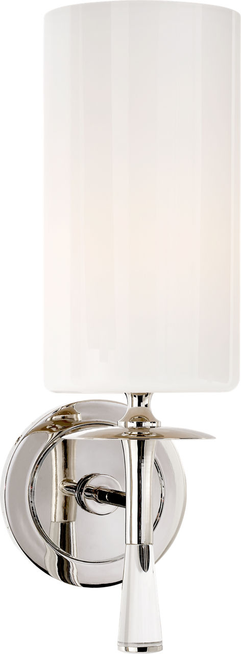 Drunmore Single Sconce | Polished Nickel and Crystal | White Glass Shade