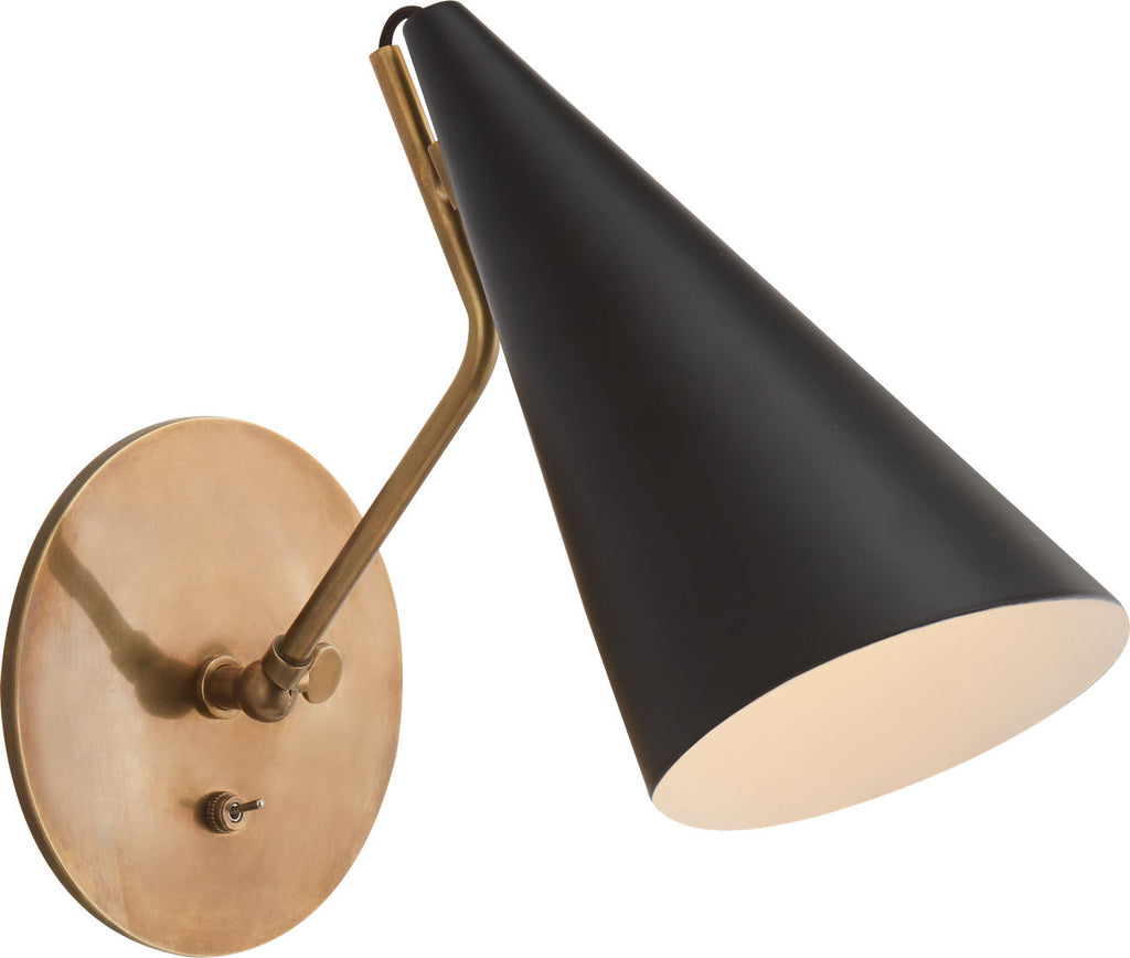 Clemente Wall Light | Hand-Rubbed Antique Brass | Black