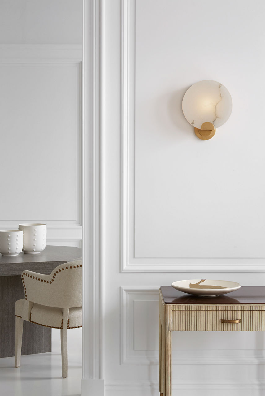 Iveala Single Sconce | Hand-Rubbed Antique Brass | Alabaster Shade