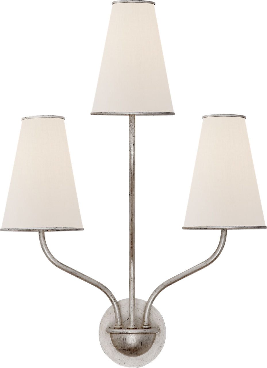 Montreuil Small Wall Sconce | Burnished Silver Leaf | Linen Shades