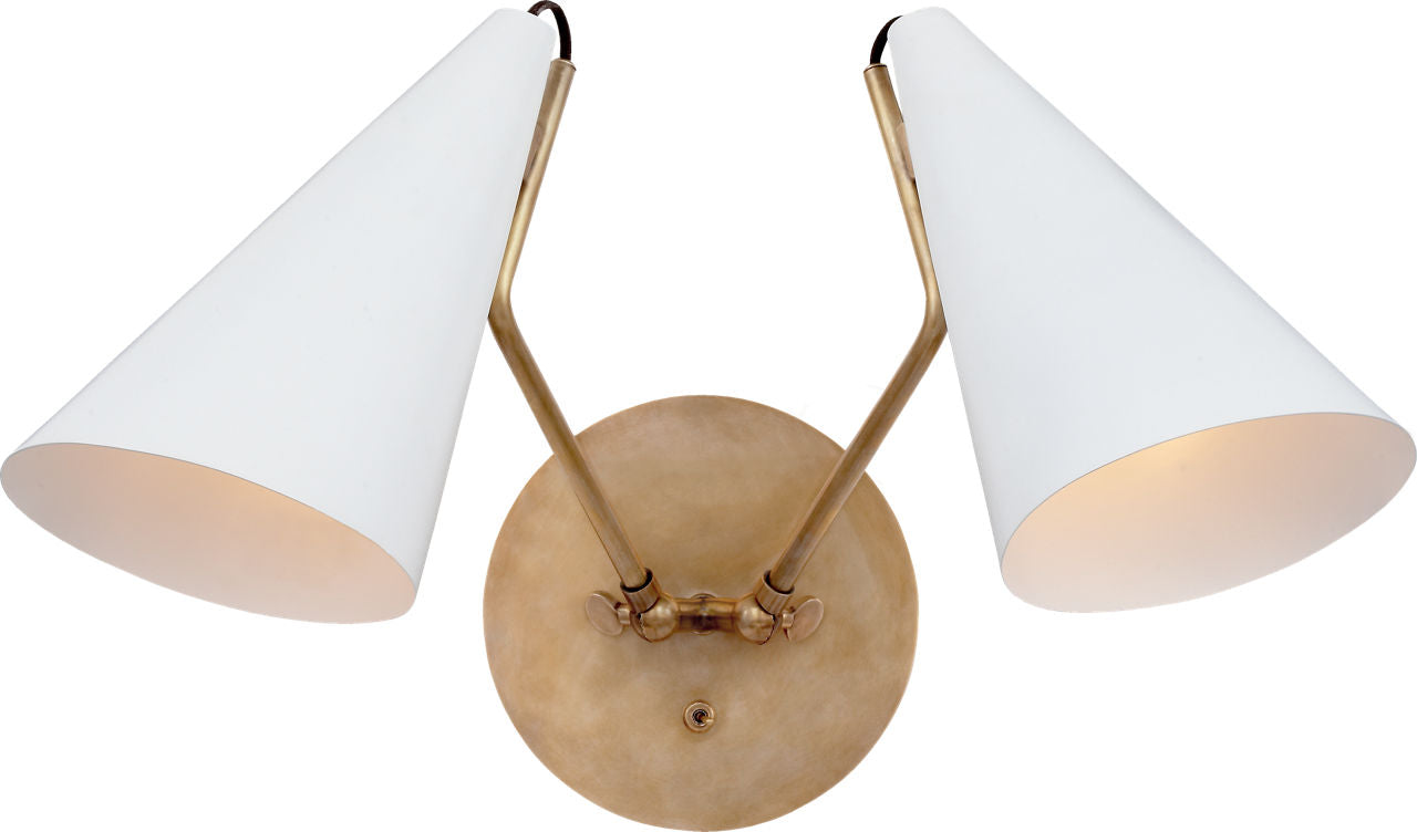 Clemente Double Sconce | Hand-Rubbed Antique Brass | Matte White Shades