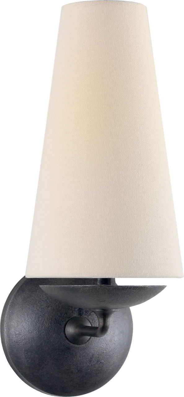 Fontaine Single Sconce | Aged Iron | Linen Shade