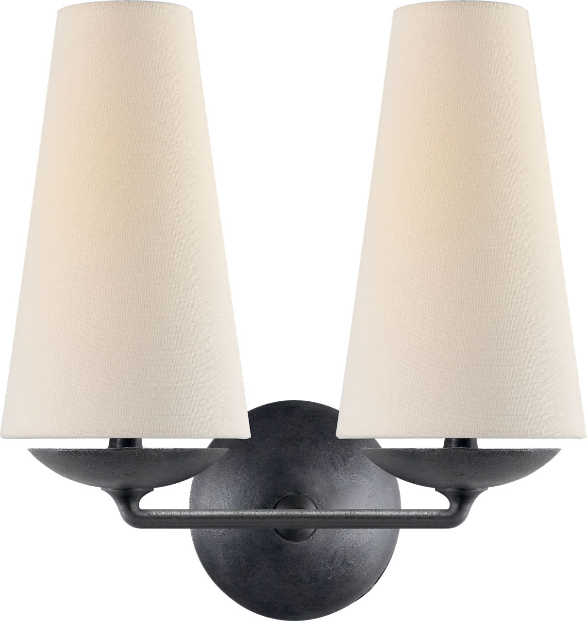 Fontaine Double Sconce | Aged Iron | Linen Shades