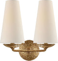 Fontaine Double Sconce | Gilded Plaster | Linen Shades