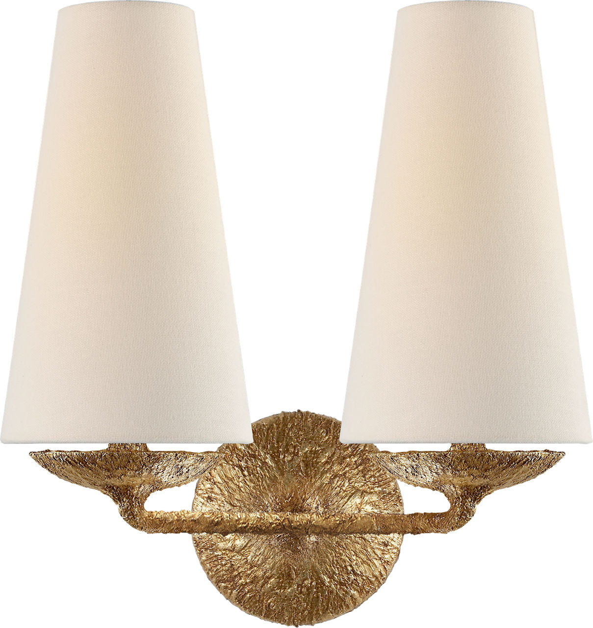 Fontaine Double Sconce | Gilded Plaster | Linen Shades