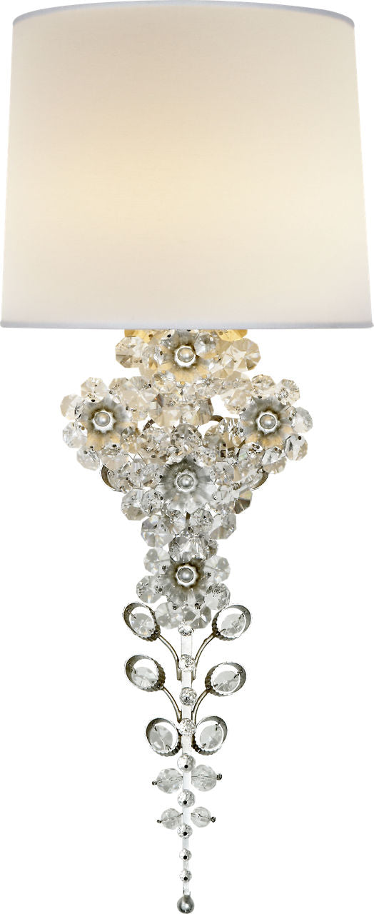 Claret Tail Sconce | Burnished Silver Leaf | Linen Shade