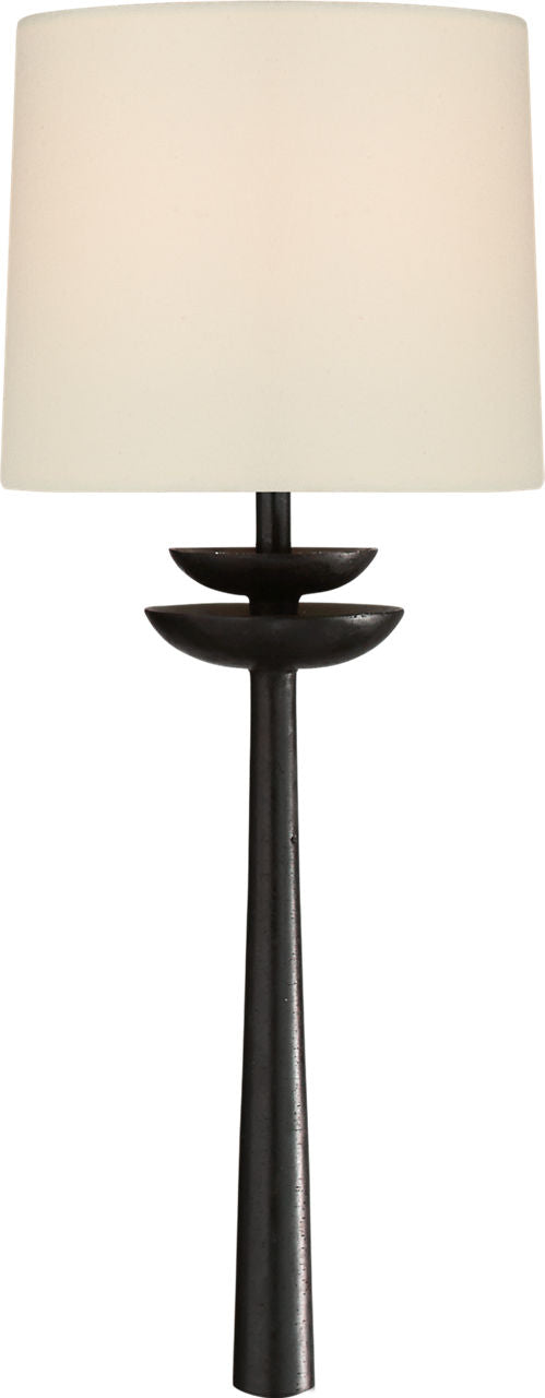 Beaumont Medium Tail Sconce | Aged Iron | Linen Shade