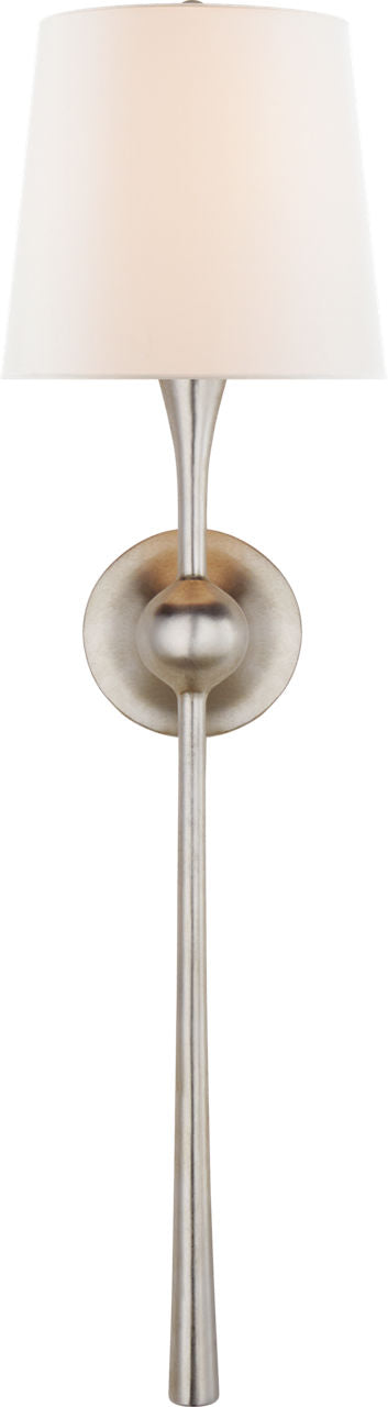 Dover Large Tail Sconce | Burnished Silver Leaf | Linen Shade