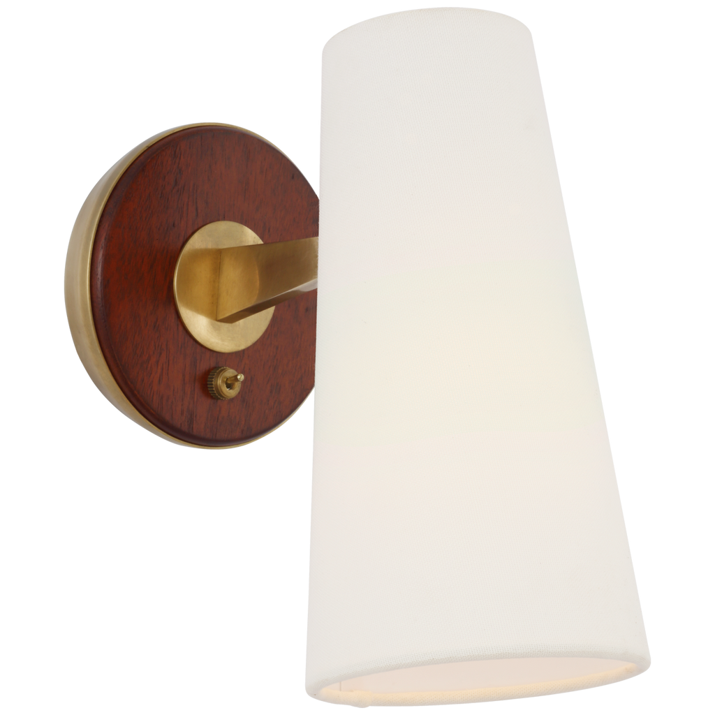 Olina 10" Sconce | Hand-Rubbed Antique Brass and Mahogany | Linen Shade