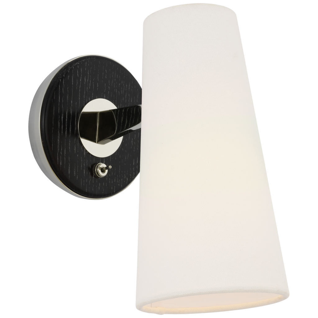 Olina 10" Sconce | Polished Nickel and Ebony | Linen Shade