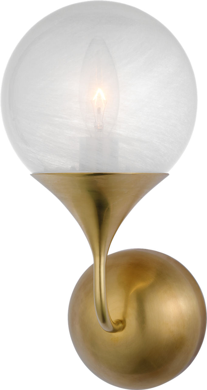 Cristol Small Single Sconce | Hand-Rubbed Antique Brass | White Glass