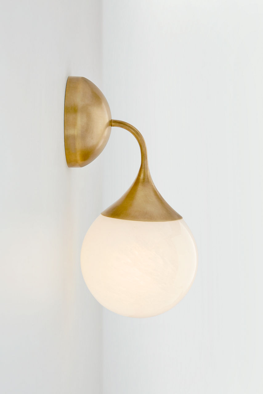 Cristol Small Single Sconce | Hand-Rubbed Antique Brass | White Glass