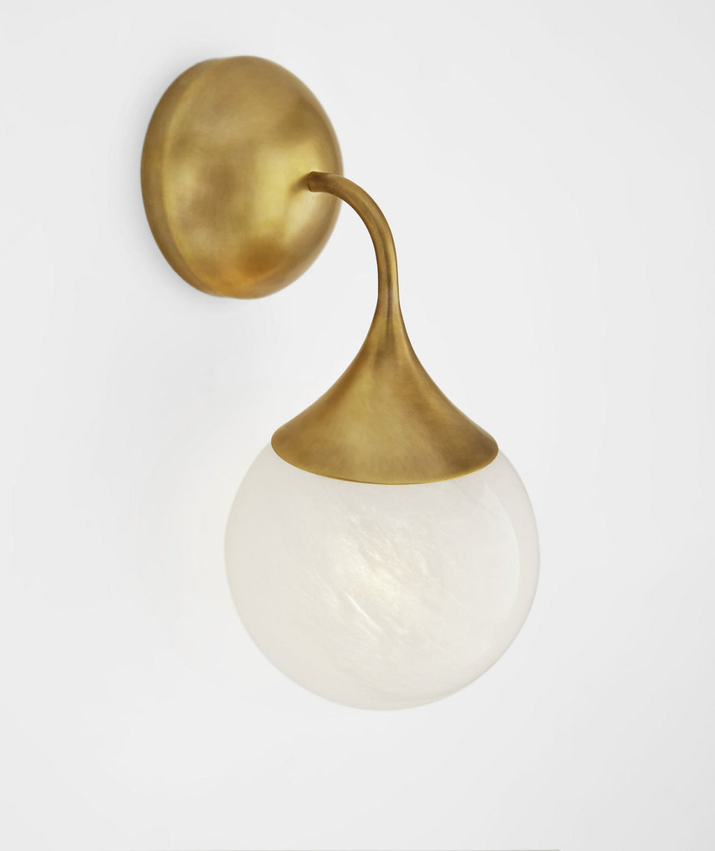 Cristol Small Single Sconce | Hand-Rubbed Antique Brass | White Glass
