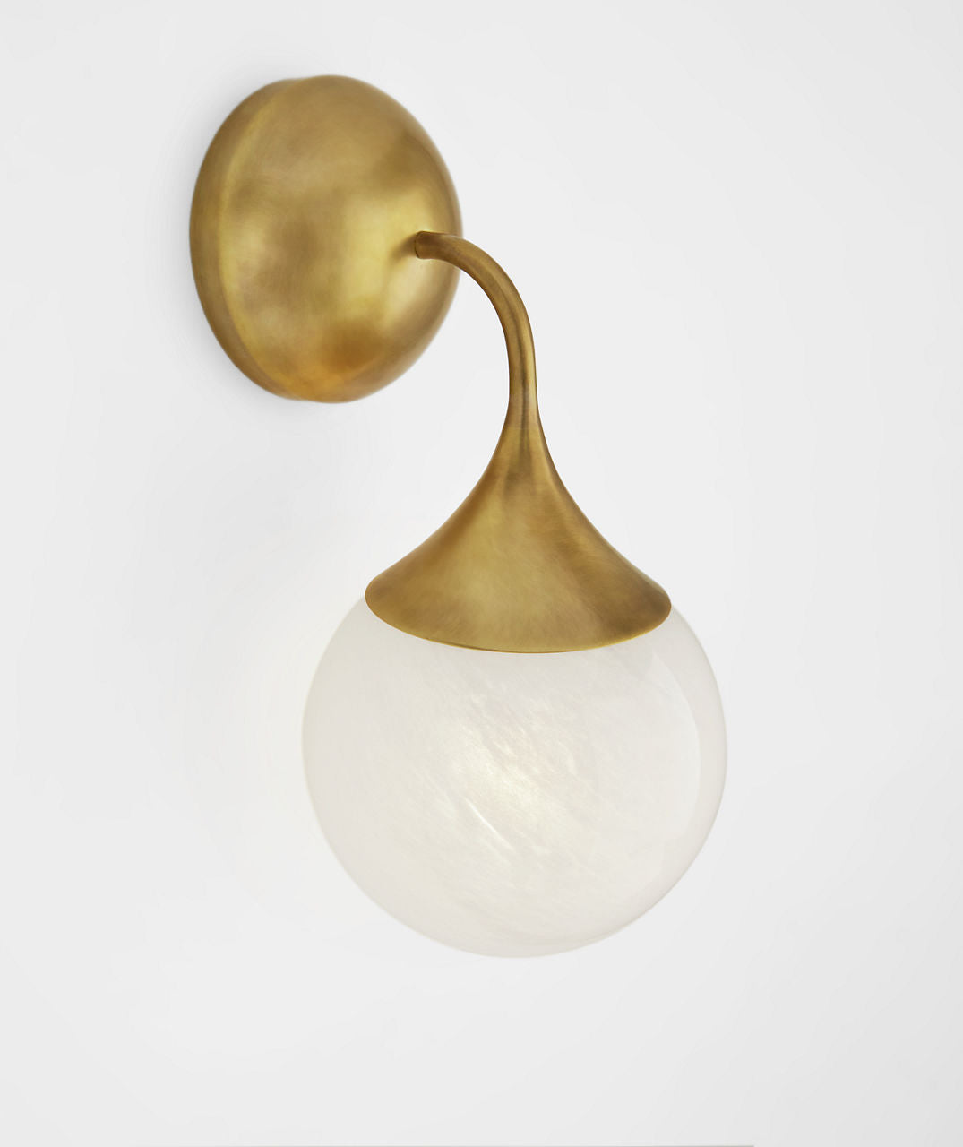 Cristol Small Single Sconce | Hand-Rubbed Antique Brass | White Glass