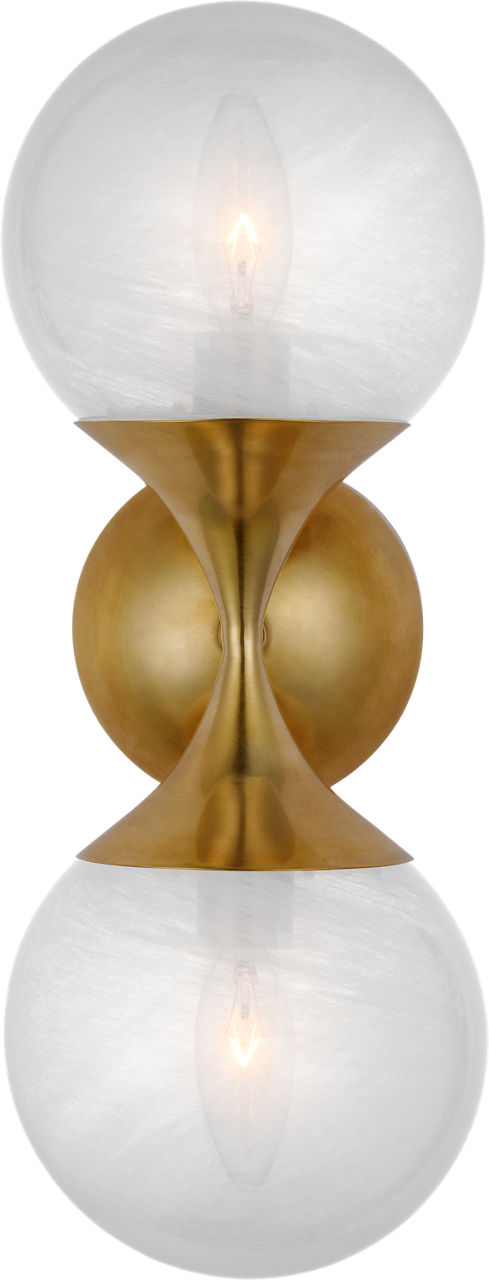 Cristol Small Double Sconce | Hand-Rubbed Antique Brass | White Glass