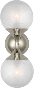 Cristol Small Double Sconce | Polished Nickel | White Glass