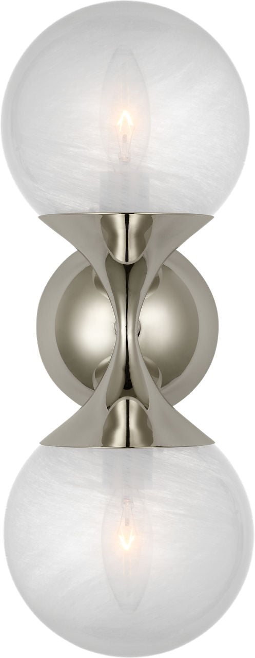 Cristol Small Double Sconce | Polished Nickel | White Glass