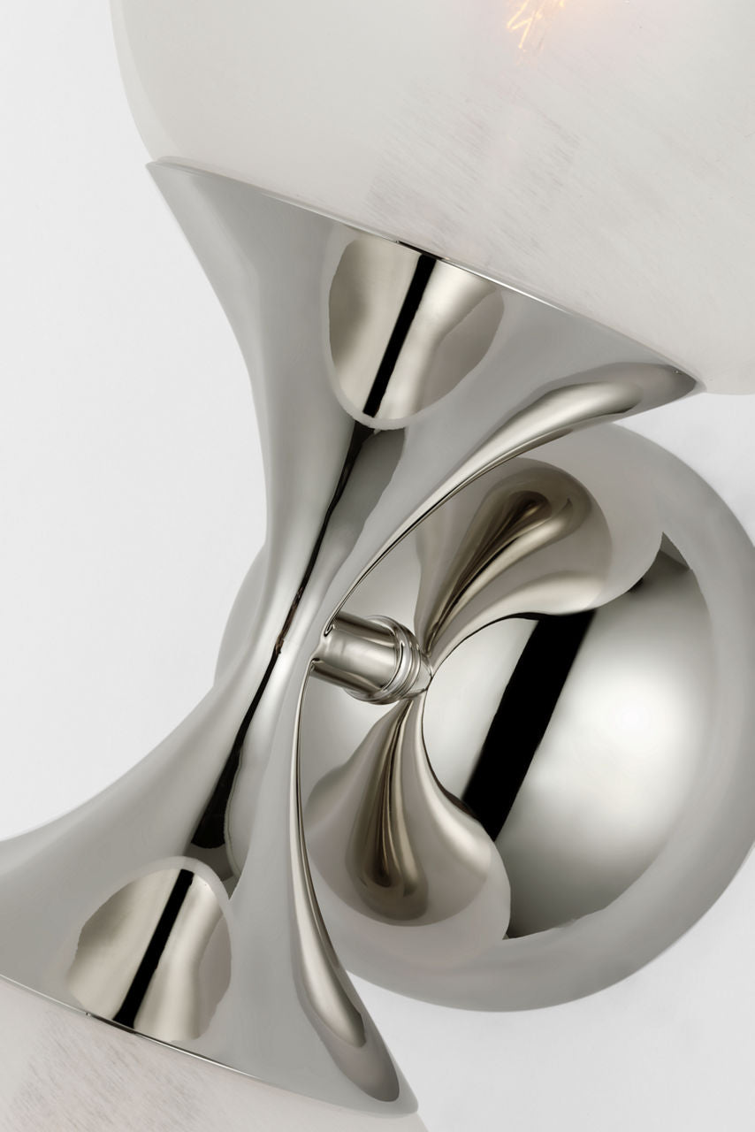Cristol Small Double Sconce | Polished Nickel | White Glass