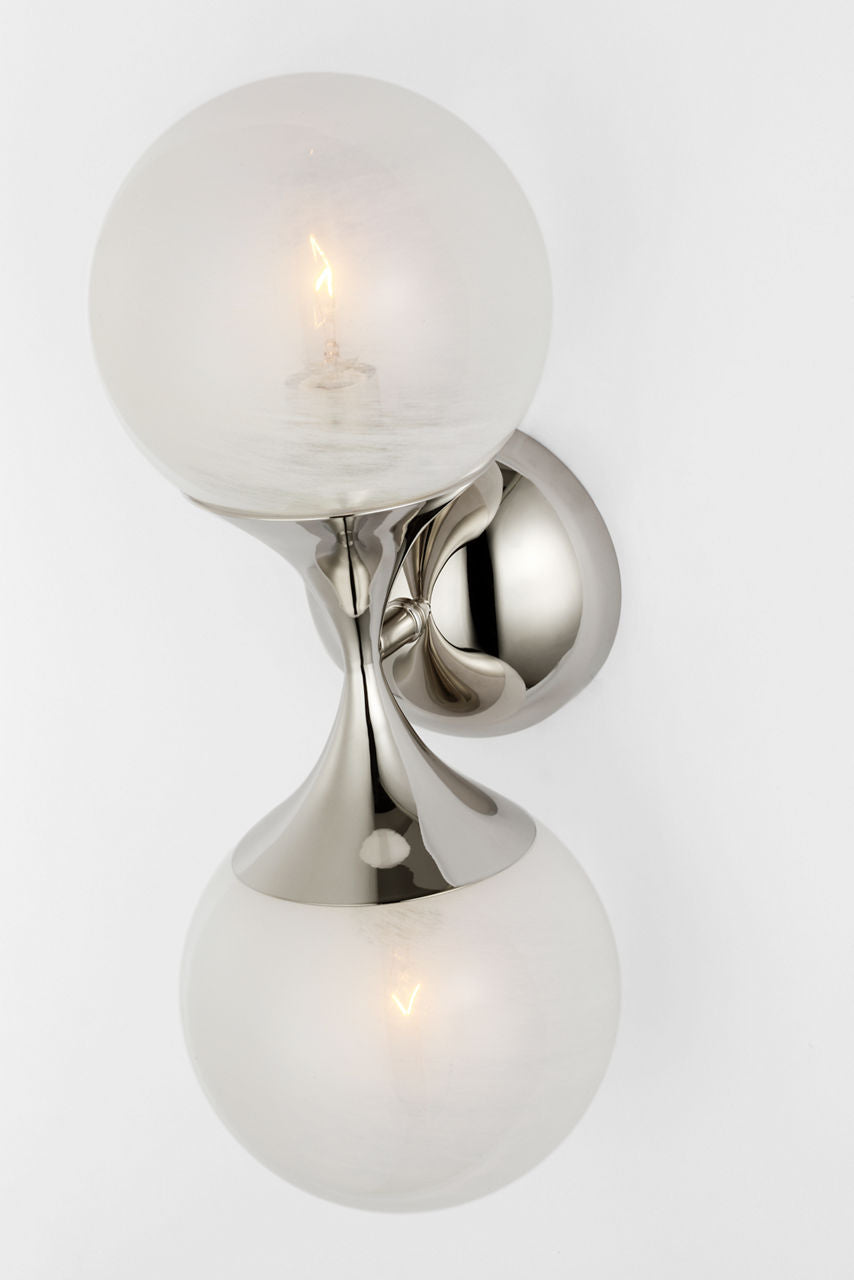 Cristol Small Double Sconce | Polished Nickel | White Glass