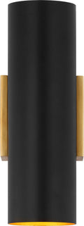 Nella Small Cylinder Sconce | Hand-Rubbed Antique Brass and Matte Black