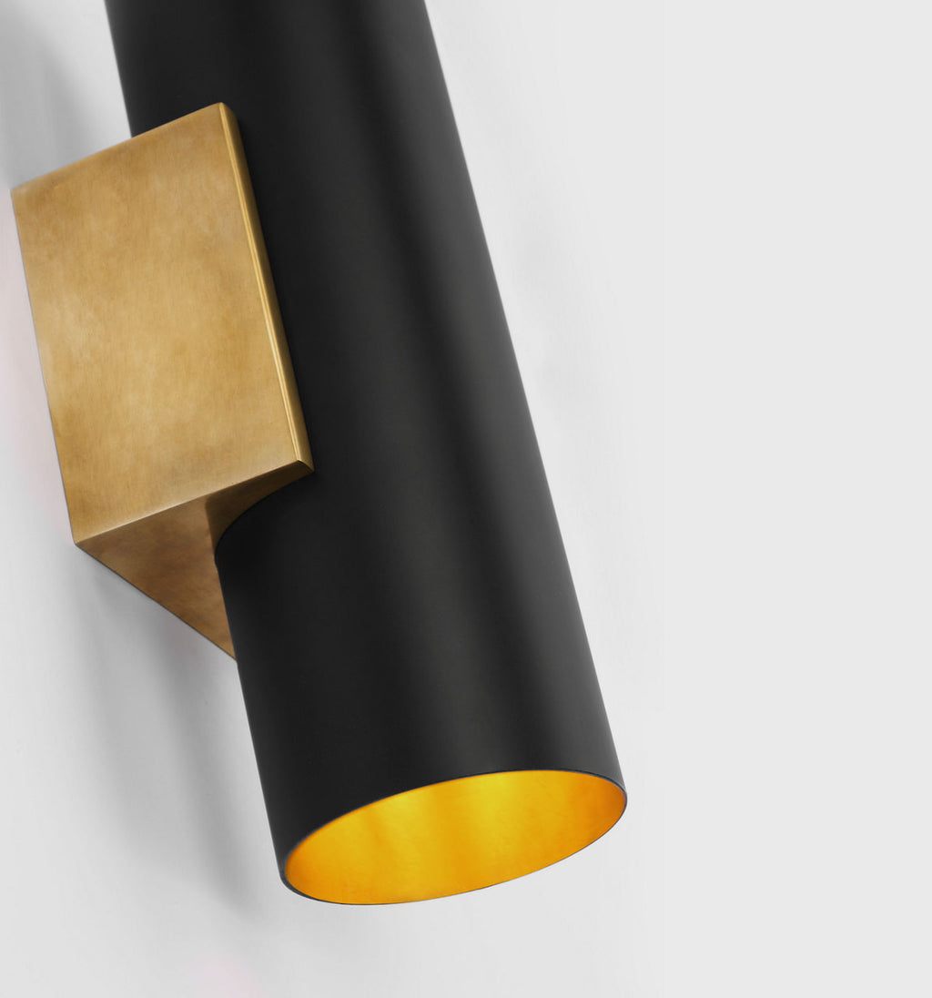 Nella Small Cylinder Sconce | Hand-Rubbed Antique Brass and Matte Black