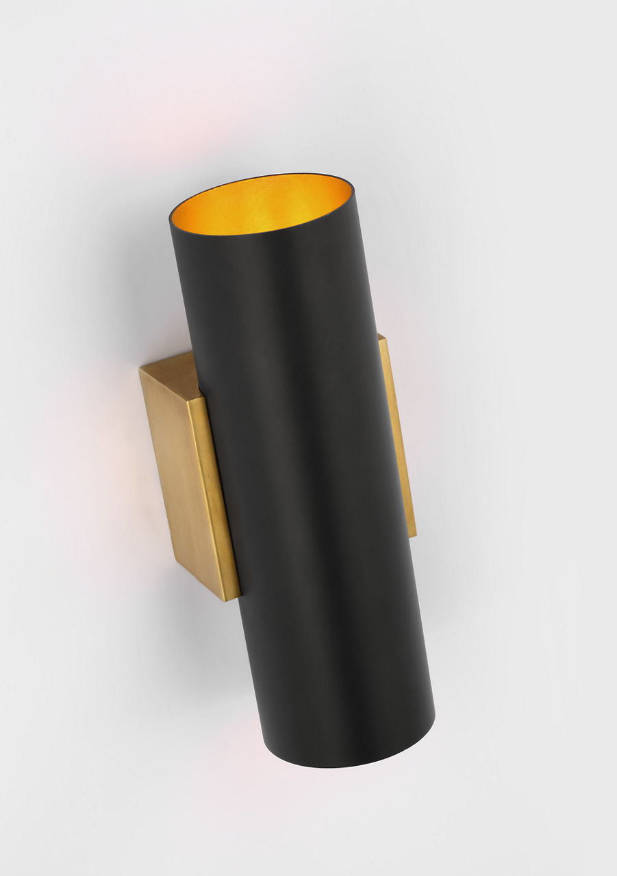 Nella Small Cylinder Sconce | Hand-Rubbed Antique Brass and Matte Black