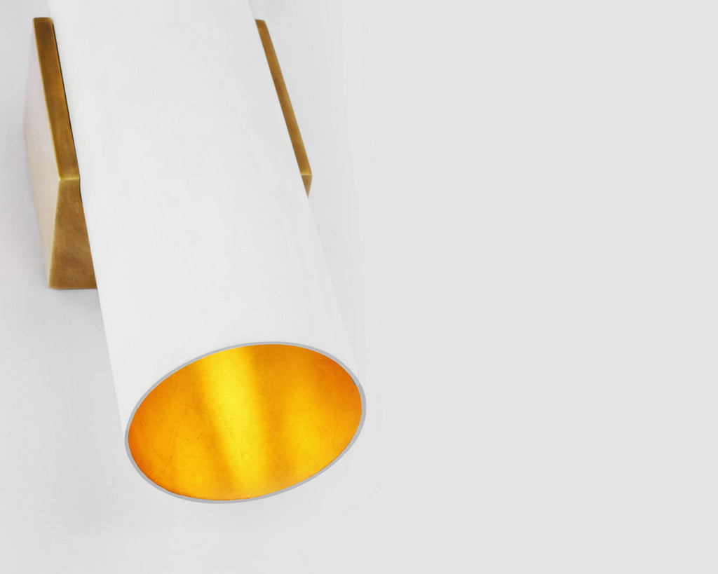 Nella Medium Cylinder Sconce | Hand-Rubbed Antique Brass and Plaster White