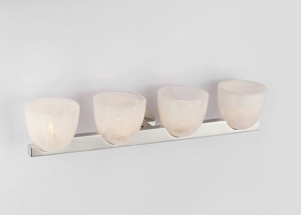 Carola 4-Light Bath Sconce | Polished Nickel | White Strie Glass