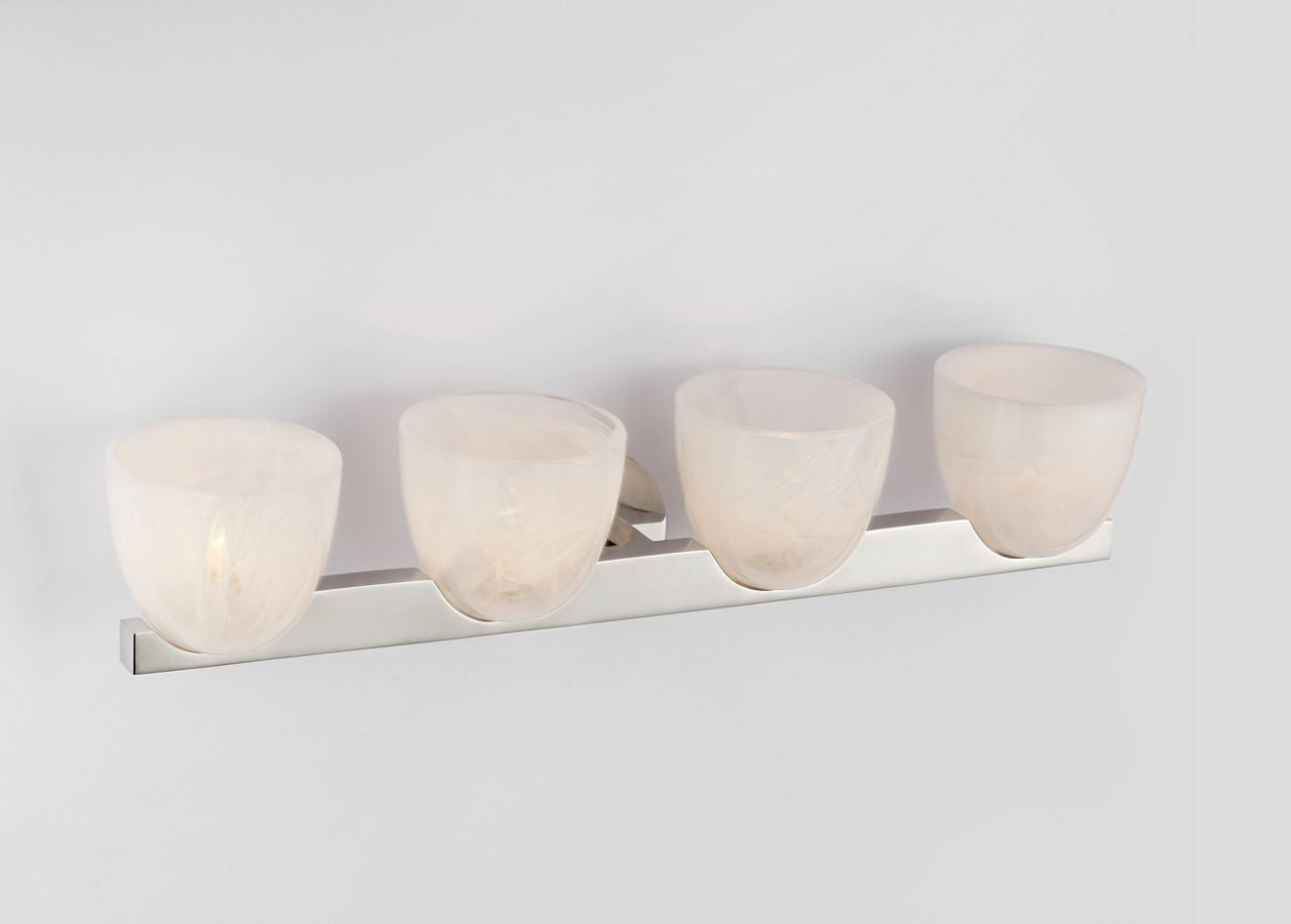 Carola 4-Light Bath Sconce | Polished Nickel | White Strie Glass