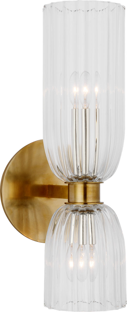 Asalea 16" Double Bath Sconce | Hand-Rubbed Antique Brass | Clear Glass