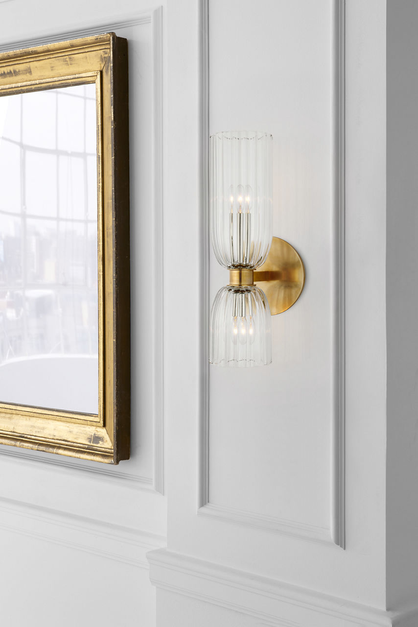 Asalea 16" Double Bath Sconce | Hand-Rubbed Antique Brass | Clear Glass