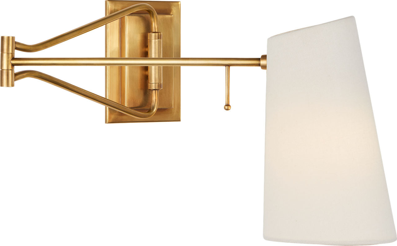 Keil Swing Arm Wall Light | Hand-Rubbed Antique Brass | Linen Shade