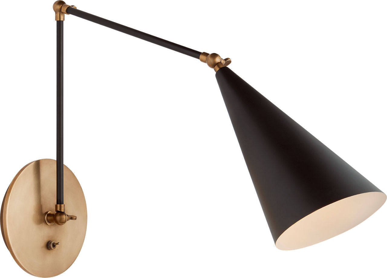 Clemente Double Arm Library Sconce | Black and Hand-Rubbed Antique Brass