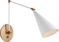 Clemente Double Arm Library Sconce | White and Hand-Rubbed Antique Brass