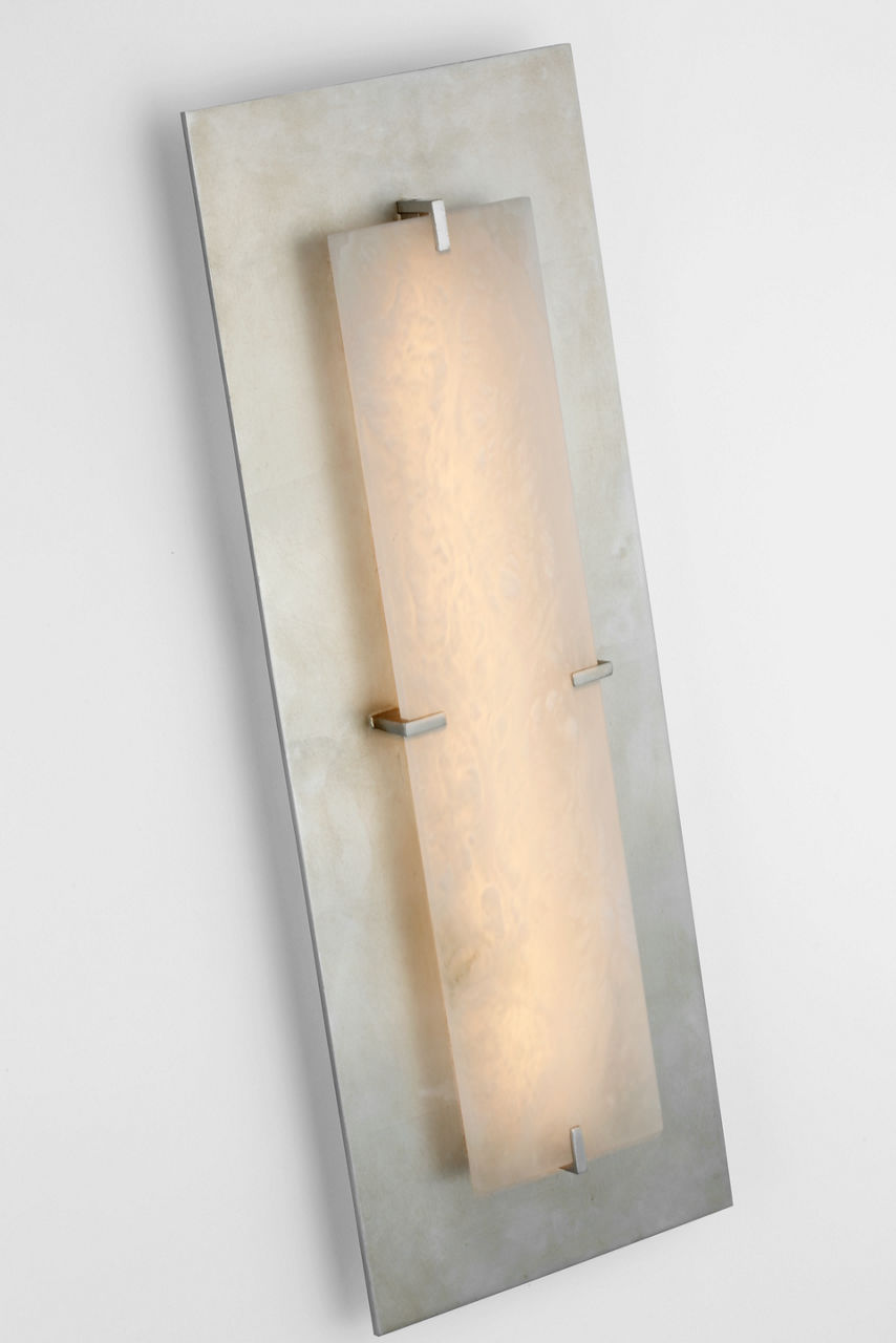 Dominica Large Rectangle Sconce | Burnished Silver Leaf and Alabaster