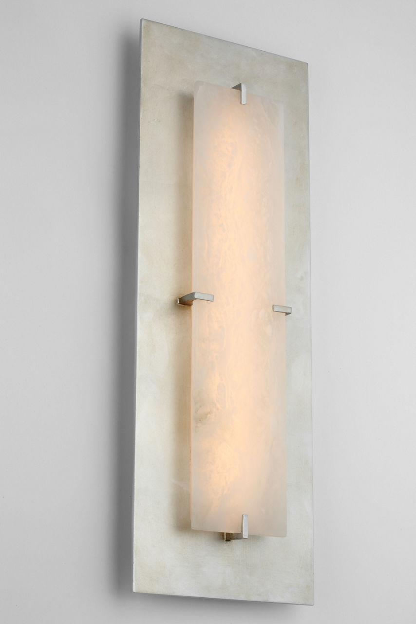 Dominica Large Rectangle Sconce | Burnished Silver Leaf and Alabaster