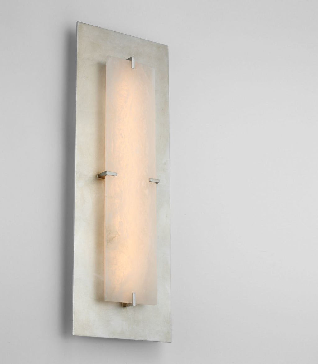 Dominica Large Rectangle Sconce | Burnished Silver Leaf and Alabaster