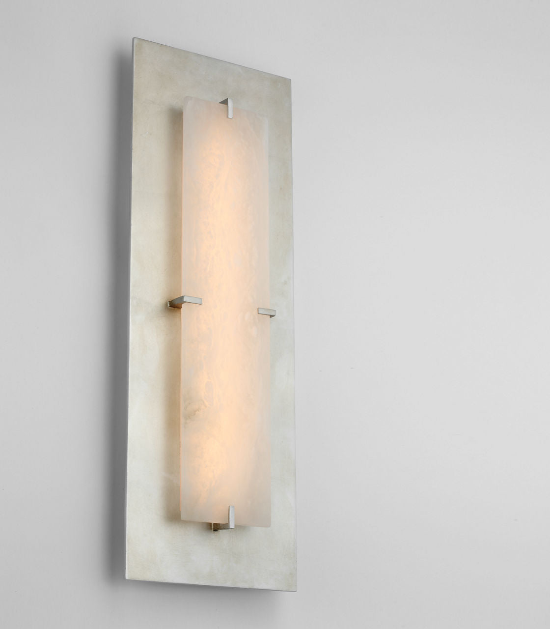 Dominica Large Rectangle Sconce | Burnished Silver Leaf and Alabaster