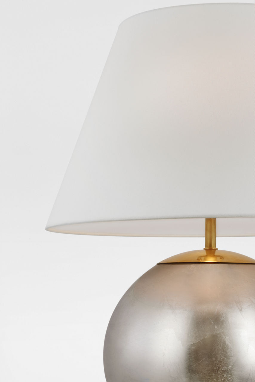 Morton Large Table Lamp | Burnished Silver Leaf | Linen Shade