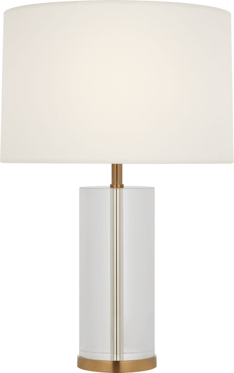 Lineham 16" Cordless Accent Lamp | Crystal and Hand-Rubbed Antique Brass | Linen Shade