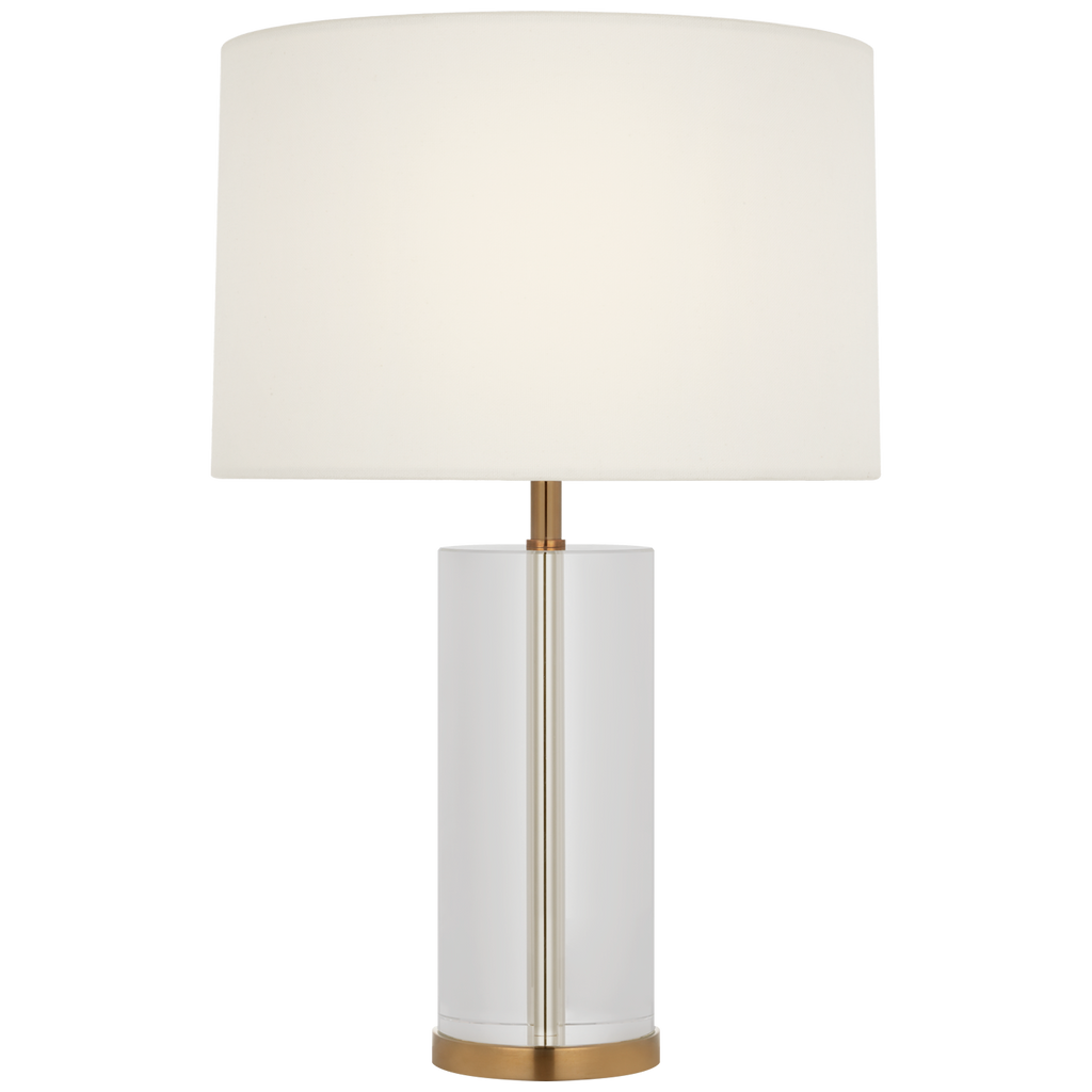 Lineham 16" Cordless Accent Lamp | Crystal and Hand-Rubbed Antique Brass | Linen Shade
