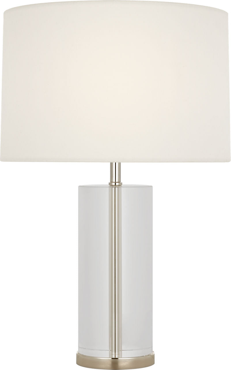 Lineham 16" Cordless Accent Lamp | Crystal and Polished Nickel | Linen Shade