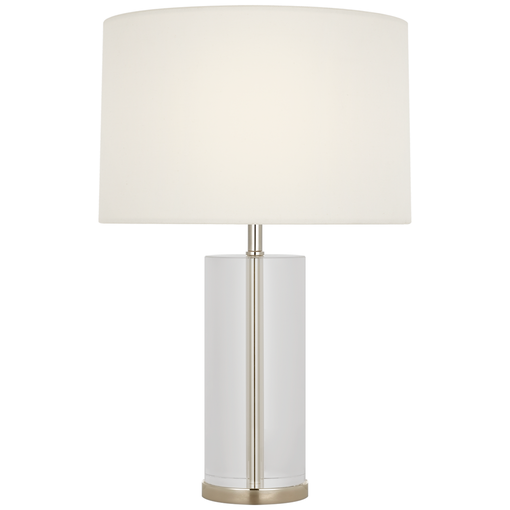 Lineham 16" Cordless Accent Lamp | Crystal and Polished Nickel | Linen Shade