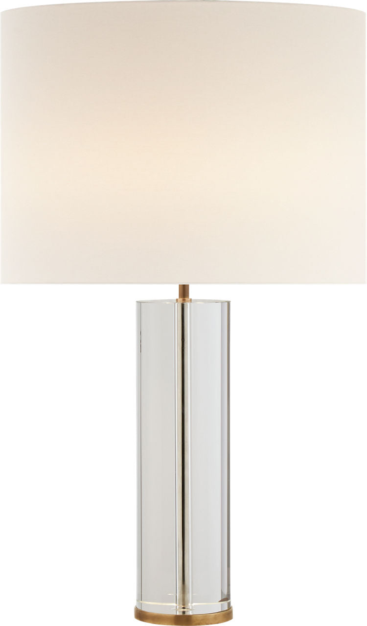 Lineham Cordless Table Lamp | Crystal and Hand-Rubbed Antique Brass | Linen Shade